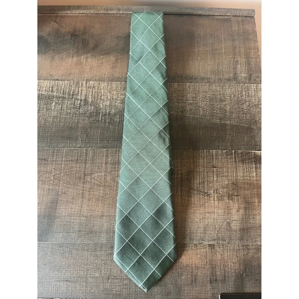 Brooks Brothers Makers Silk Tie Green Windowpane Check England Fabric‎ USA Made